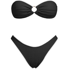 VOLAFA المرأة مثلث بيكيني مجموعة O حلقة حمالة التعادل الظهر ملابس السباحة Bandeau Textured قطعتين ثوب السباحة