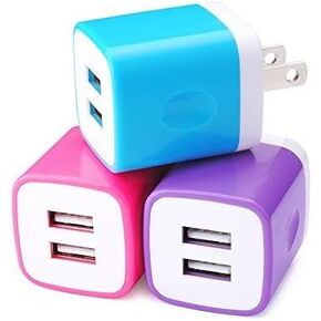 USB Wall Charger, Charging Cube, Sicodo 3Pack Dual Port Charging Block Plug in Cell Phone Charger Box Brick USB Power Adapter for iPhone 16 15 14 13 SE 12 X 8,Samsung Galaxy S24 S23 S22 S21,LG,Moto