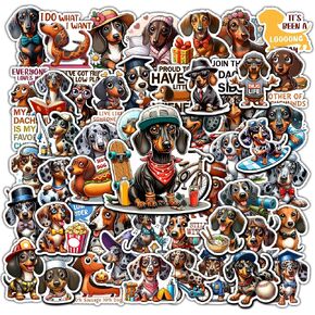 Pack 50 PCS Dachshund Dog Stickers Waterproof Vinyl Decals Cute Funny Items for Kids Adults Teens Pet Lovers Labels Decor Scrapbooks Laptop Phone Case Water Bottle