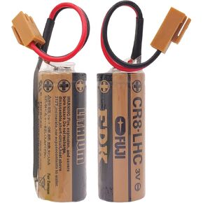 (2 Pieces) 3V CR8.LHC Battery for Fuji FDK CR8-LHC 17450 Battery Memory Backup Power Source Water Meter Battery with Connector