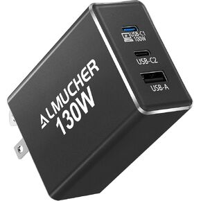 130W USB C Charger Block, 3 Port GaN Foldable Compact Fast Wall Charger, Single Port 100W USB C Charger Power Adapter for MacBook Pro/Air, iPhone15 Pro, iPad Pro, Samsung Galaxy,Pixelbook (Black)