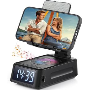 Gifts for Men Women, IFKOO Cell Phone Stand with Bluetooth Speaker and Clock, Birthday Gifts for Men Him, Phone Holder with Wireless Speaker, Dad Mom Husband Gifts, Cool Gadget for Men