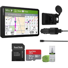 Garmin Dezl Cam OTR725 GPS Truck Navigator with Dash Cam 7" Large Display Touchscreen, Commercial GPS Navigation for Semi Trucker Driver Bundle with 32GB SD Memory Card + LCD Cleaning Kit