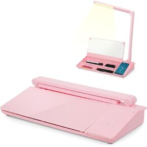 16'' x 7'' Desktop Whiteboard with Fast Charger Station & Adjustable LED Lamp, Pink Desk Dry Erase Board with Organizer, Computer Pad & Keyboard Stand for Home, School, Office Desk Accessories