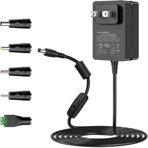 12V AC Adapter, 12V Power Supply Wall Plug UL Listed for LED Strip Lights CCTV Cameras BT Speakers GPS Webcams Router Scanners, with DC 12V Power Cord and 5 DC Connector