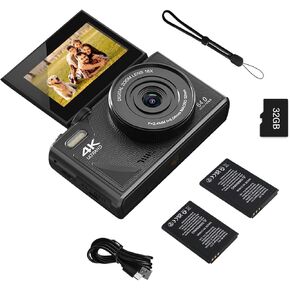 WGM FHD 4K Digital Camera 64MP 3" 180° LCD Flip Screen Point and Shoot Camera with 18X Zoom Anti-Shake Cameras for Kids