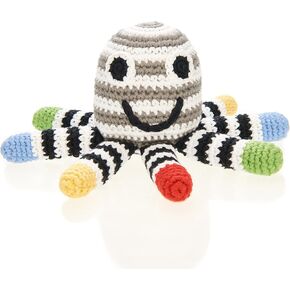Pebble 200-099BW Fair Trade Hand Made Crochet Octopus Rattle - Black & White
