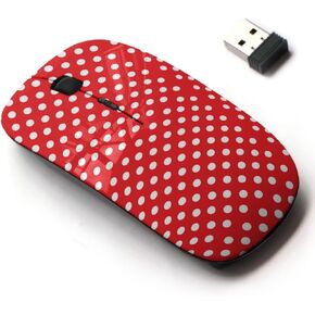 2.4G Wireless Mouse with Cute Pattern Design for All Laptops and Desktops with Nano Receiver - White Polka dot red