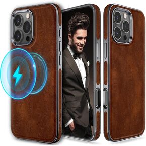 LOHASIC Designed for iPhone 16 Pro Leather Case, Strong Magnetic Business Style Compatible with MagSafe Luxury Classic Protective Cover 6.3 inch 2024, Dark Brown