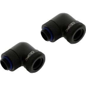 XSPC G1/4" to 14mm Rigid Tubing Fitting V2, 90 Degree Rotary, Black Chrome, 2-pack