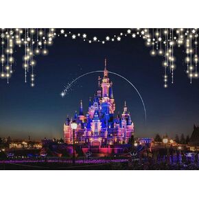 7x5ft Polyester Disney Castle Backdrop Princess Castle Backdrop Night View of Disneyland Photography Washable and Wrinkleless Disney Photo Background