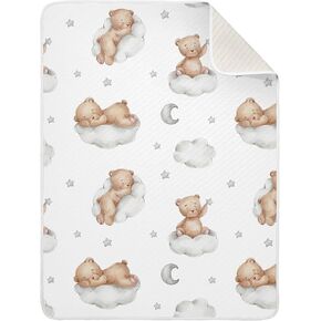 Baby Blanket Bears Clouds Cotton Blanket for Infants, Toddler, Boys, Girls, Lightweight Swaddle Blanket for Crib, Stroller, Nursery Blankets, Good Night, 30x40 in