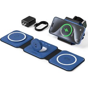UCOMX 3 in 1 Charging Station for Mult-ple Devices,Foldable 3 in 1 Wireless Charger for Travel,Nano Wireless Charging Station for iPhone 15 14 13 12 Pro Max/Watch 9 8 7 6 5 4 3 Ultral/AirPod Pro