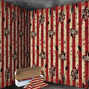 100 Ft Halloween Wallpaper Creepy Carnival Decorations,Roll of Evil Circus Halloween Carnival Backdrop,Creepy Skull Wall Background Photography for Halloween Horror Party Haunted House Decorations