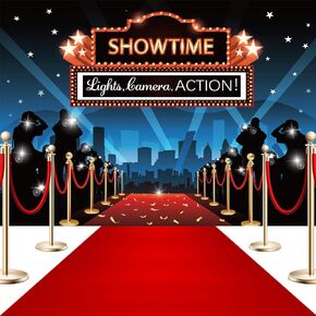 Tatuo Photo Backdrop with Red Carpet Runner for Birthday Party Protagonist Show Props Movie Star Themed Awards Theme Party Ceremony Accessory Pajamas Props Graduation Prom Red Carpet Party Decorations