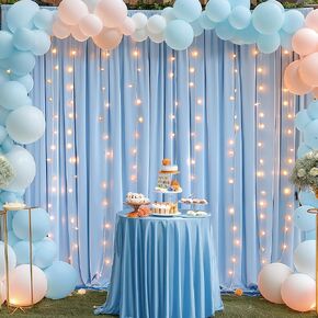 10x10ft Champagne Polyester Backdrop Curtains with Lights String for Wedding Parites, Wrinkle Free Curtains Backdrop Drapes for Wedding Birthday Party Baby Shower Photo Shoot Decorations