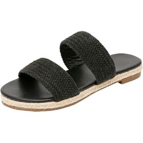 GATUXUS Women's Espadrille Slides Flat Sandals Open Toe Braided Straps Slip On Summer Beach Flats Shoes