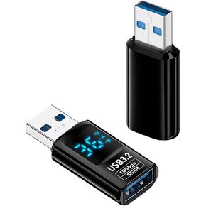 QIANRENON 10Gbps USB Digital Display Adapter Extender 36W USB 3.2 Gen2 Male to Female Charging Detection Connector USB Charge Real Time Monitoring, Support Bi-Directional Transfer, 2Pcs