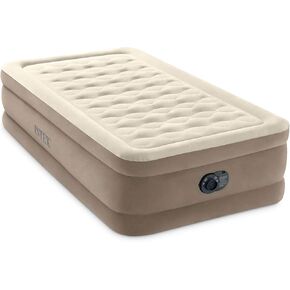 Intex 64427ED Dura-Beam Delux Ultra Plush Fiber-Tech Inflatable Air Mattress with Built-in Electric Pump, 18" Bed Height, 600lb Capacity, Queen