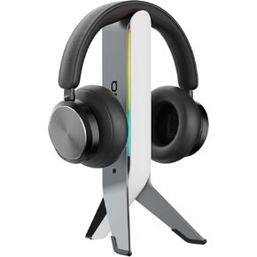 MINQ White RGB Tripod Headphones Stand for Desk - Gaming Headset Stand - Aux - USB Ports - Suitable for Gamer Desktop Table Game Earphone Accessories