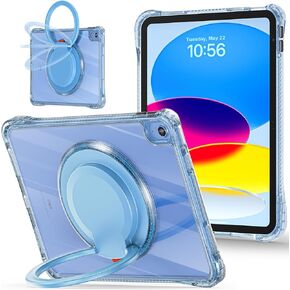 MEEgoodo Case for iPad 10th Generation 10.9 inch Cover 2022, Glitter Tablet Cases with Soft TPU & Transparent PC & Rotating Stand for Kids, Pink