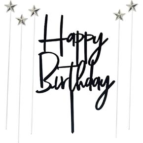 Black Happy Birthday Cake Topper Cake Cupcake Topper Decoration Birthday Cake Decorations Supplies(Black 2)
