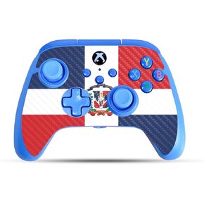 Carbon Fiber Gaming Skin Compatible with PowerA Xbox Series X|S Enhanced Wired Controller - Dominican Flag - Premium 3M Vinyl Protective Wrap Decal Cover | Crafted in The USA by MightySkins