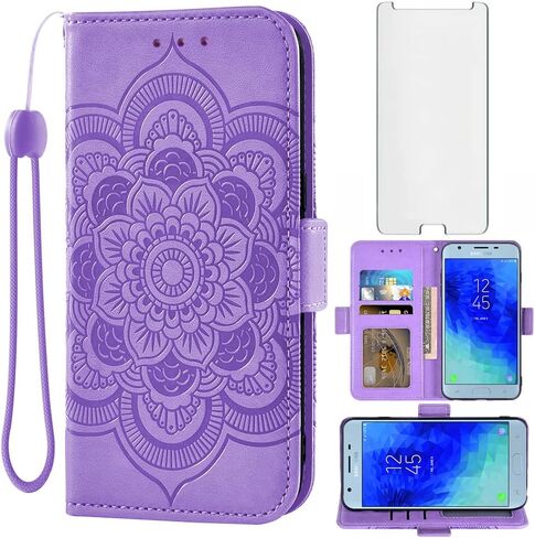 Asuwish متوافق مع هاتف Samsung Galaxy J3 Orbit J 3 Star 2018 3J Achieve جراب محفظة وواقي شاشة زجاجي وحامل بطاقة قلاب وغطاء هاتف خلوي لهاتف Glaxay J3V V 3rd Gen SM J337A J337V J337 أرجواني in Saudi Arabia