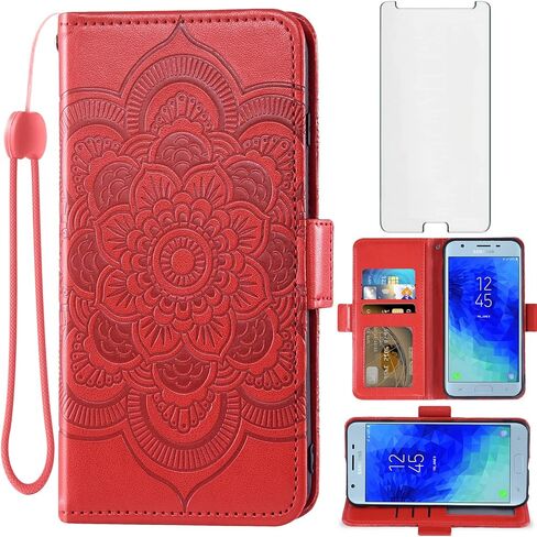 Asuwish متوافق مع هاتف Samsung Galaxy J3 Orbit J 3 Star 2018 3J Achieve جراب محفظة وواقي شاشة زجاجي وحامل بطاقة قلاب وغطاء هاتف خلوي لهاتف Glaxay J3V V 3rd Gen SM J337A J337V J337 أرجواني in Saudi Arabia