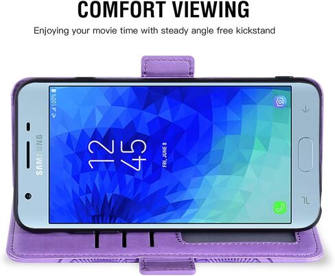 Asuwish متوافق مع هاتف Samsung Galaxy J3 Orbit J 3 Star 2018 3J Achieve جراب محفظة وواقي شاشة زجاجي وحامل بطاقة قلاب وغطاء هاتف خلوي لهاتف Glaxay J3V V 3rd Gen SM J337A J337V J337 أرجواني in Saudi Arabia