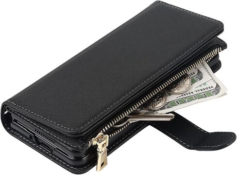 Jaorty for Samsung Galaxy Z Fold 2 5G Wallet Case with S Pen Holder,[9 Card Slots] Adjustable Crossbody Necklace Lanyard Shoulder Strap Zipper PU Leather Case for Samsung Z Fold 2, Black in Saudi Arabia