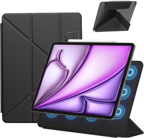Case for iPad Air 11 inch 2024 M2, iPad Air 6th/5th/4th Generation 2024/2022/2020, Slim Y Fold Magnetic Protective Stand Case with Pencil Holder (Elegant Black) in Saudi Arabia