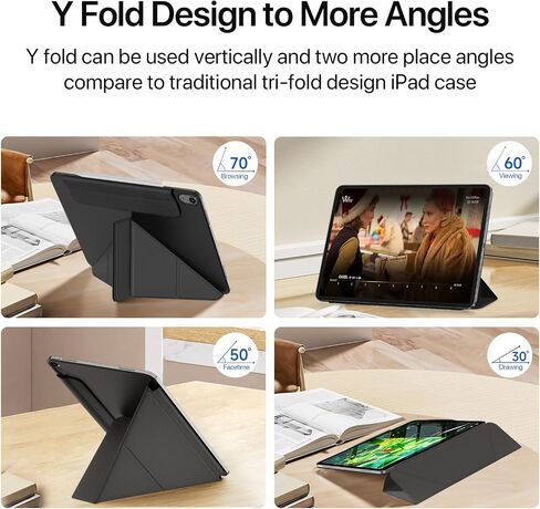 Case for iPad Air 11 inch 2024 M2, iPad Air 6th/5th/4th Generation 2024/2022/2020, Slim Y Fold Magnetic Protective Stand Case with Pencil Holder (Elegant Black) in Saudi Arabia