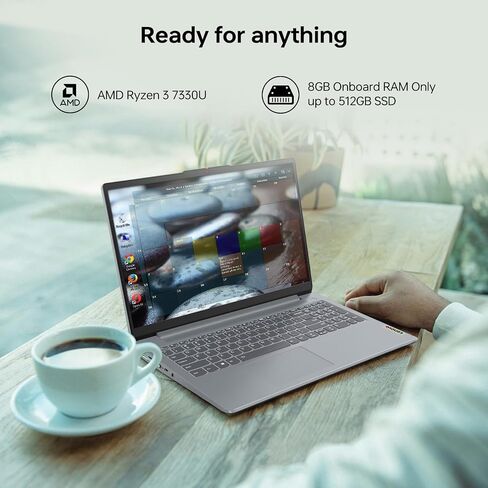 كمبيوتر محمول شخصي Lenovo IdeaPad Slim 3، شاشة لمس 15.6 بوصة FHD 1920*1080، AMD Ryzen 3 7330U، ذاكرة وصول عشوائي 8 جيجابايت فقط، 512 جيجابايت SSD، Wi-Fi 6، قارئ بصمات الأصابع، كاميرا ويب، لوحة مفاتيح بإضاءة خلفية، Windows 11 Home، رمادي in Saudi Arabia