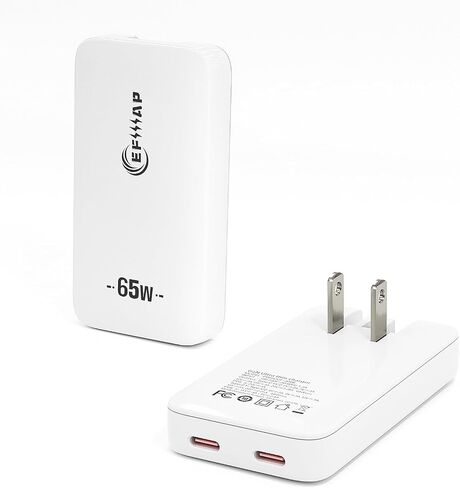 Flat 2-Port USB C Wall Charger Used Behind Furniture 65W USB-C Charger Fast Charging for iPhone 15, Pro Max/Samsung Galaxy Models (White) in Saudi Arabia