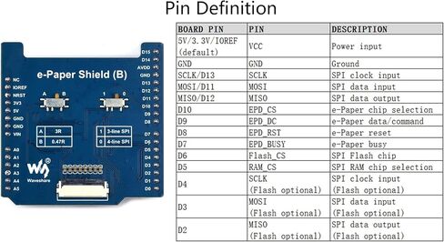 waveshare Universal e-Paper Raw Panel Driver Shield Compatible with Arduino,etc, Onboard MX25R6435F Flash Chip, Supports Expanding External RAM, Suitable SPI Interface Raw e-Paper in Saudi Arabia