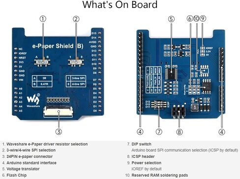 waveshare Universal e-Paper Raw Panel Driver Shield Compatible with Arduino,etc, Onboard MX25R6435F Flash Chip, Supports Expanding External RAM, Suitable SPI Interface Raw e-Paper in Saudi Arabia