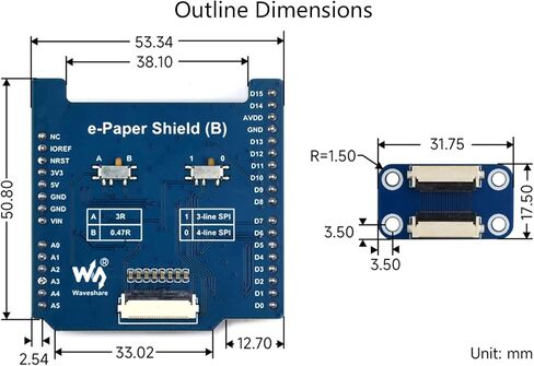 waveshare Universal e-Paper Raw Panel Driver Shield Compatible with Arduino,etc, Onboard MX25R6435F Flash Chip, Supports Expanding External RAM, Suitable SPI Interface Raw e-Paper in Saudi Arabia