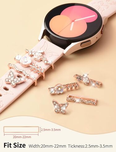 حزام Watbro منقوش بالزهور وحلقات حلقات زخرفية متوافقة مع ساعة Samsung Galaxy Watch 7/FE/6/5/4 مع سحر، سوار رياضي من السيليكون الناعم 20 مم لساعة Garmin Vivoactive 5/Vivoactive 3 الذكية in Kuwait