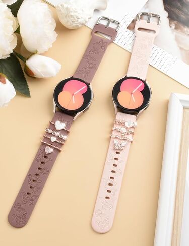 حزام Watbro منقوش بالزهور وحلقات حلقات زخرفية متوافقة مع ساعة Samsung Galaxy Watch 7/FE/6/5/4 مع سحر، سوار رياضي من السيليكون الناعم 20 مم لساعة Garmin Vivoactive 5/Vivoactive 3 الذكية in Kuwait