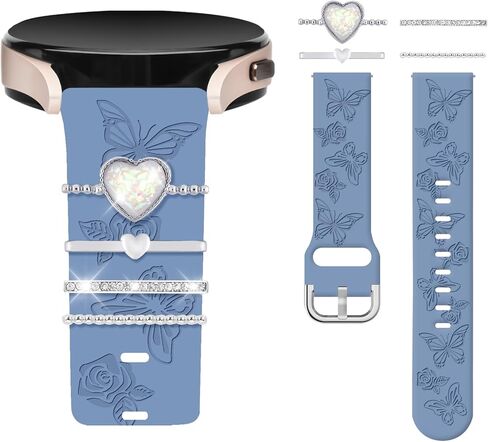 حزام Watbro منقوش بالزهور وحلقات حلقات زخرفية متوافقة مع ساعة Samsung Galaxy Watch 7/FE/6/5/4 مع سحر، سوار رياضي من السيليكون الناعم 20 مم لساعة Garmin Vivoactive 5/Vivoactive 3 الذكية in Kuwait