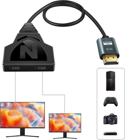 HDMI Splitter Adapter Cable 4K, HDMI Splitter 1 in 2 Out One Male to Dual Female Support Different Size TV Mirror Input Screen at The Same Time, 1 to 2 Way HDMI Splitter for HDMI HD, LED, LCD, TV, 3D in Saudi Arabia
