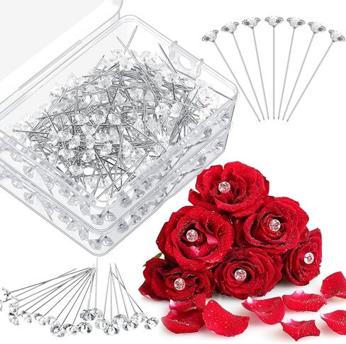 Yuxung 600 Pcs Bouquet Pins for Flowers Straight Pins Diamond Pins for Flower Bouquet Crystal Corsage Pins Flower Boutonnier Pins for Wedding Bridal Hair Accessories Jewelry DIY (1.5/2/2.5 Inch) in Saudi Arabia