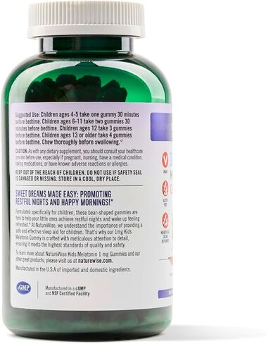 Naturewise Kids Melatonin Gummy 1 mg - Occasional Sleep Support Supplement - Drug-Free Sleep Aid for Kids Ages 4 & Up - Strawberry Flavored - Vegan, Gluten Free, Non-GMO - 60 Gummies[2-Month Supply] in Saudi Arabia
