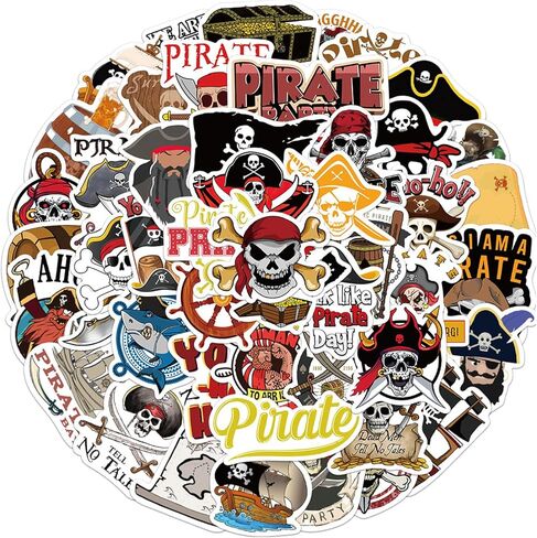 50 PCS Pirates Graffiti Stickers, Cartoon Pirates Stickers for Water Bottles Bicycle Laptop Refrigerator Luggage Computer Mobile Phone Skateboard Bike in Saudi Arabia
