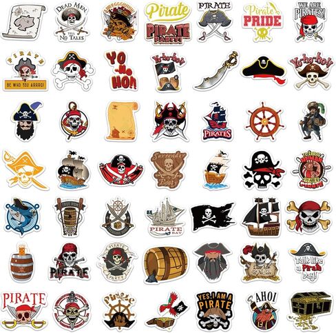 50 PCS Pirates Graffiti Stickers, Cartoon Pirates Stickers for Water Bottles Bicycle Laptop Refrigerator Luggage Computer Mobile Phone Skateboard Bike in Saudi Arabia