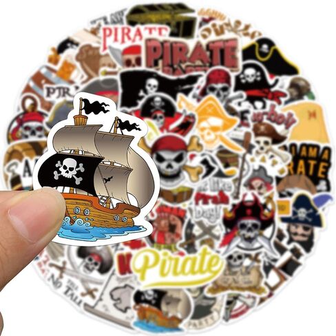50 PCS Pirates Graffiti Stickers, Cartoon Pirates Stickers for Water Bottles Bicycle Laptop Refrigerator Luggage Computer Mobile Phone Skateboard Bike in Saudi Arabia