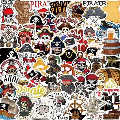 50 PCS Pirates Graffiti Stickers, Cartoon Pirates Stickers for Water Bottles Bicycle Laptop Refrigerator Luggage Computer Mobile Phone Skateboard Bike in Saudi Arabia
