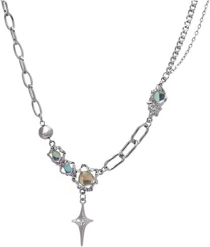 Caskrin Irregular Necklace Choker Y2k Star Pendant Beads Metal Girl Women's Design Collar Chain Fashion Jewelry Silvery in Saudi Arabia