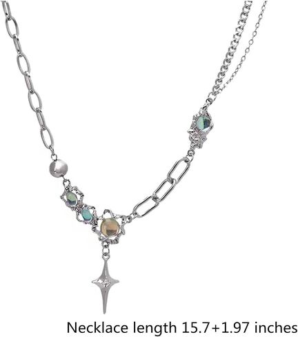 Caskrin Irregular Necklace Choker Y2k Star Pendant Beads Metal Girl Women's Design Collar Chain Fashion Jewelry Silvery in Saudi Arabia